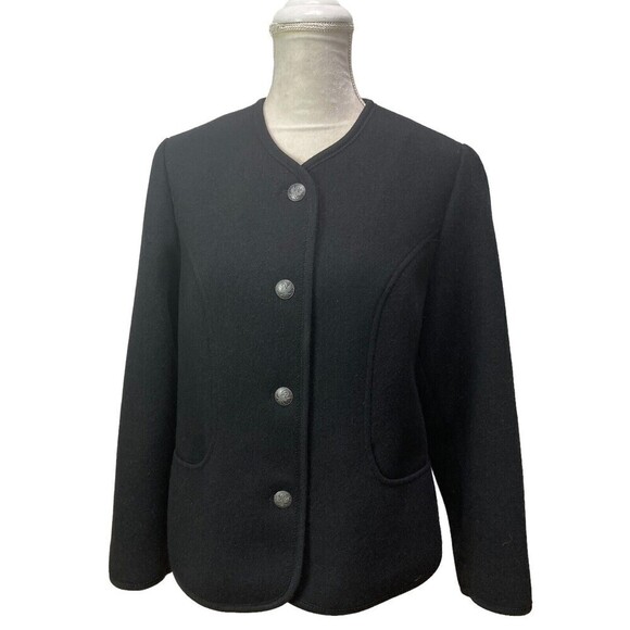 Womens Tirol Austria Jacket Trachten Loden Walk  100% Wool Black‎ Linded Size L - Picture 2 of 11